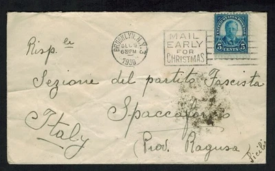 USA 1930 Airmail cover, 5¢ rate to Sicily, Italy, Slogan cancel, Italy receiver - Image 1 of 2