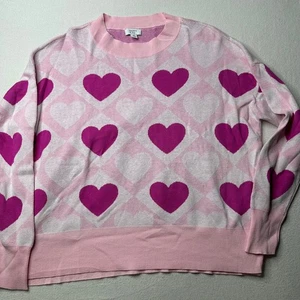 Crown & Ivy Womens Pink Heart Crew Neck Sweater Size M - Picture 1 of 10