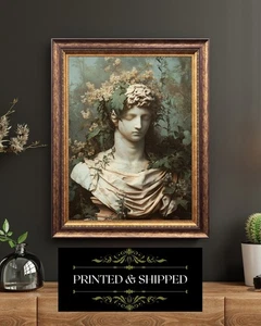 Impresión artística botánica nueva gótica busto de mármol coronada de hiedra - Imagen 1 de 5