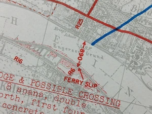 RARO WW2 "EVALUACIÓN DE CRUCES DE ASALTO RÍO RIN" mapa titulado "BENDORF" - Imagen 1 de 19