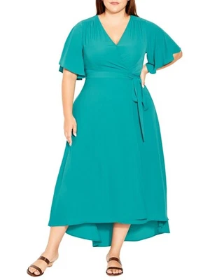 Evans Short Sleeve Teal V-Neckline Vivian Wrap Maxi Dress Size 26/28 - Image 1 of 4