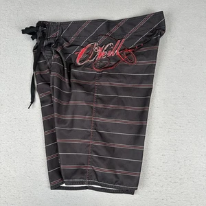 Vintage O'Neill Boardshorts Mens 33 Black Striped Y2K Cargo Surf Tribal 10" - Picture 1 of 20