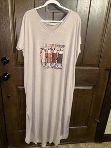 Zenana Teacher Khaki Graphic T Shirt Maxi Dress Pockets V-Neck 1X - Picture 1 of 4