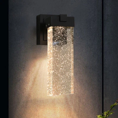 Paquete de 2 apliques de pared para exteriores modernos de cristal burbuja exterior porche UL Foto 1 de 4