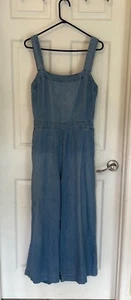 Madewell Blue Chambray Sleeveless Denim Wide Leg Romper Jumpsuit Size 12 - Picture 1 of 8