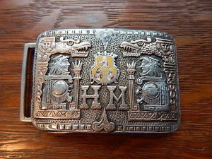Rare Antique Aztec Mexico Custom Sterling Silver 10k Gold Western Belt Buckle - Picture 1 of 12