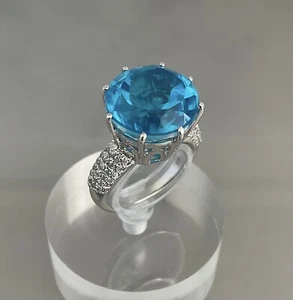 Karibischer Quarz & weißer Zirkon Solitär Stil Ring 925 Sterling Silber Größe 7 - Bild 1 von 20