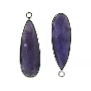  Bezel Gemstone Pendant-Faceted Elongated Teardrop-34mm-Natural Amethyst (2pcs) - Picture 1 of 3