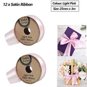 12 Roll Satin Ribbon Light Pink Wrap Gift Wedding Party Craft Decor 25mm x 3m - Picture 1 of 2