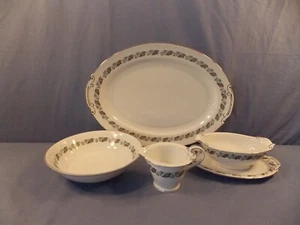 JAPAN China "Silver Wreath" 16" Platter, Gravy Boat, Serving Bowl & Creamer - Picture 1 of 6