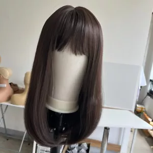 Heat Resistant Hair Dark brown Bob Straight Natural Cosplay Wigs With Fringe - Picture 1 of 8
