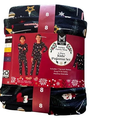 Pijama Members Mark meninos meninas tamanho 8 Natal férias família dormir top calças - Imagem 1 de 4