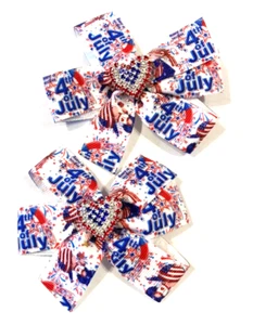 Beautiful 4th of July with faux diamonds inspired set of pigtail bows for girls. - Picture 1 of 3
