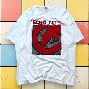 Camicia Vintage Ecko Unltd Unlimited Rhino Y2K Uomo XL Bianco Rosso Rialzato Graffiti - Foto 1 di 8