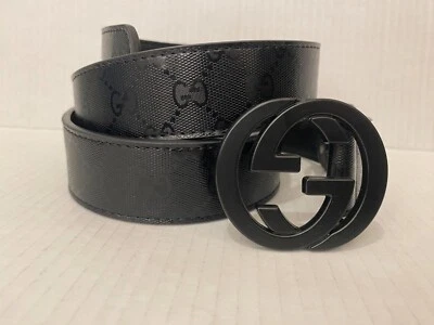 Cinturón Gucci Negro Enclavamiento GG Hebilla Talla 30-32 Foto 1 de 4