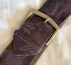 Wide Vintage Leather Belt Brown Patterned 3in Width  46in Length
