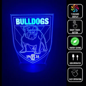 BANKSTOWN BULLDOG FÚTBOL 3D Acrílico LED 7 Colores Luz Nocturna Lámpara de Mesa Táctil - Imagen 1 de 3