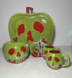 DISNEY VILLAINS Poison Apple Cookie Jar, Cups, Plate, & Measuring Cups Set - Picture 1 of 11