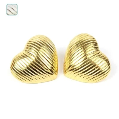 Orecchini a bottone da donna con cuore bombato in acciaio inossidabile - Immagine 1 di 3