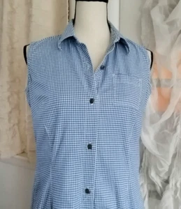 liz claiborne Shirt Dress Blue White Check Womens P8 Long dress Sleeveless - Picture 1 of 6