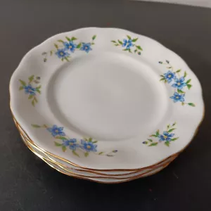 Set Of 4 Karolina (Poland) Gold Rimmed Blue Flower 7" Bread & Butter Plates - Picture 1 of 6