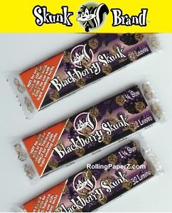 THREE Packs BLACKBERRY Skunk Brand Flavored Hemp Rolling Papers 1 1/4 Size