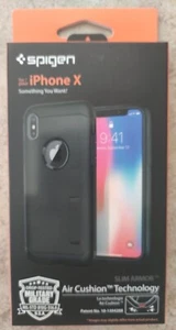 Spigen Air Cushion Tech SLIM ARMOR for Apple iPhone Xs/X Black Case with Stand - Picture 1 of 2