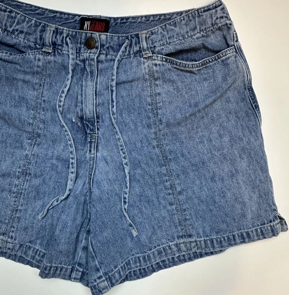 Vintage 90s Y2K Denim Shorts 30” High Waist ACTUAL Drawstring Bareback Grunge - Image 1 of 4