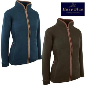 Hazy Blue Phoebe Ladies Full Zip Heavy Fleece Jacket Zip Pockets Brown Trim - Picture 1 of 12