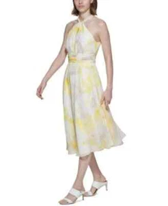 Size 2 New Calvin Klein Elegant Women's Halter Fit & Flare Dress Midi Length - Picture 1 of 4