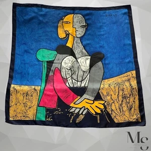 Vintage Picasso Multicolor Art Seated Woman Polyester Scarf 33.7" - 33.2´´ EX CD - Picture 1 of 6