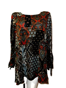 Zac Rachel Womens Blouse Size 1X Red Floral Boho Flowy Top Romantic Goth 13518 - Picture 1 of 6