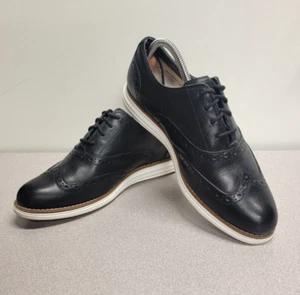 Cole Haan Original Grand Black Leather Wingtip Oxford Women 8.5 Brogues Lace Ups - Picture 1 of 9