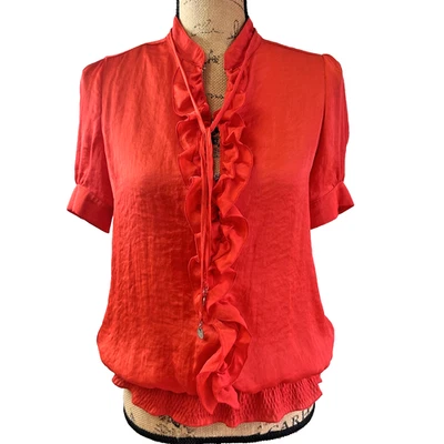 Patrizia Pepe Women's Red Ruffled Short Sleeve Elastic Waist Top Blouse Sz 6/42 - Image 1 of 4