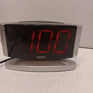 Sharp LED Digital Alarm Clock, Swivel Base, SilverCase, Red Display, SPC033 - Picture 1 of 5