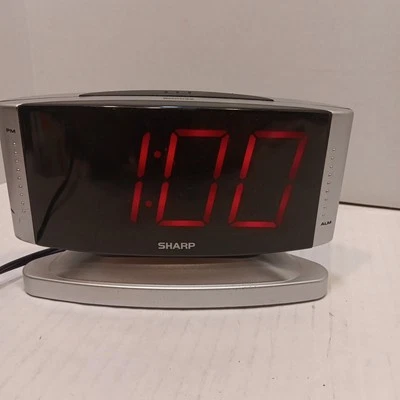 Sharp LED Digital Alarm Clock, Swivel Base, SilverCase, Red Display, SPC033 - Image 1 of 4