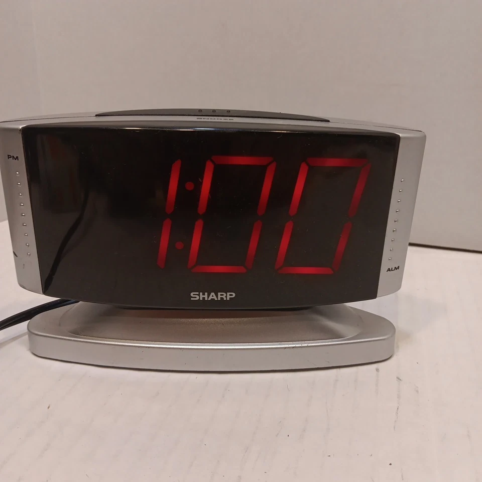 Sharp LED Digital Alarm Clock, Swivel Base, SilverCase, Red Display, SPC033 - Image 1 of 4