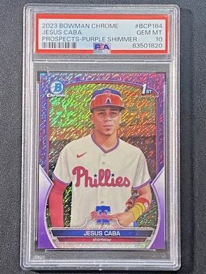 2023 Bowman Chrome JESUS STARYLN CABA PURPLE SHIMMER REFRACTOR PSA 10 Gem /250 - Image 1 of 3