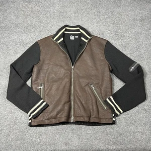 Armani Exchange Jacket Mens XL Brown Black Mixed Media Full Zip Faux Leather - Picture 1 of 16