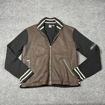 Armani Exchange Jacket Mens XL Brown Black Mixed Media Full Zip Faux Leather - Image 1 of 4