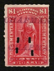 US Revenue 1900 R182 Documentary $1 Carmine Commerce Tax Stamp Punch Cancel Used - Picture 1 of 2