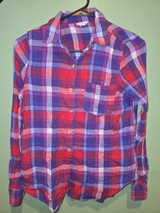 Camisa Aeropostale Mujer Franela Mediana Roja Púrpura Botón a Cuadros - Imagen 1 de 5