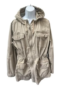 Carhartt Utility Jacket XL Beige Zip Up Rip Stop Pocket 100140 Hood Cinch Tie - Picture 1 of 11