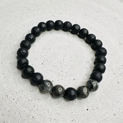 Armband Lava grau Perlen 8 mm Unisex Schmuck Natur schlicht Geschenk - Bild 1 von 4