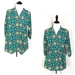 Womens Belted Tunic Top All For Color Size S Green Geometric Print Floral NEW - Picture 1 of 11