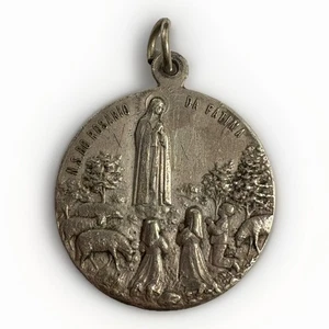 Vintage Medaille Unserer Lieben Frau von Fatima Jesus Christus Ecce Homo silberfarben - Bild 1 von 3