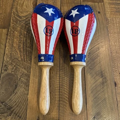 Salsa de percusión latina cuero crudo bandera puertorriqueña Maracas LP393-PR Foto 1 de 4
