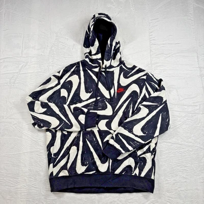 Nike Hoodie Men XL Black White All Over Print Swoosh Pullover Graphic Sweatshirt - Image 1 of 4