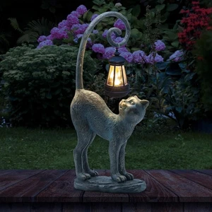 Statua Gatto in Resina con Lanterna Solare, Decorazione Scultura Giardino Accattivante,15.3... - Foto 1 di 7