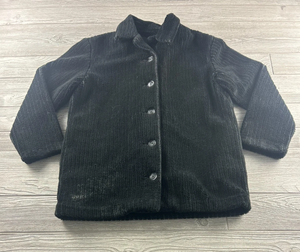 Chaqueta polar acanalada negra pequeña Hanna Andersson para mujer con botones Foto 1 de 4